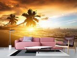 Vinyl Wallpaper Peel & Stick for Living Room or Bedroom – "Sunset on the Beach" Accent Wall Mural
