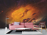 Peel and Stick Wallpaper Orange Nebula – Full Wall Wallpaper for Stylish Bedroom or Home Decor