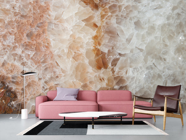 Abstract Composition Peel and Stick Mural Art Design "Beige Crystals" For Hall Living Room Decoration