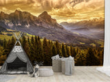 Traditional Full Wall Mural for Lounge or Bedroom – Mountains, Valleys, and Forest Landscape