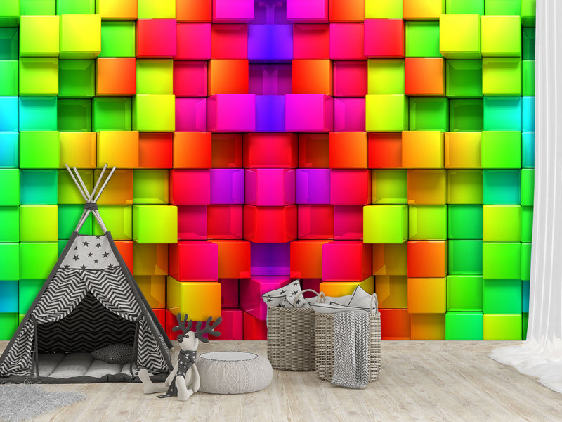Non-Wowen Wallpaper "Multicolored cubes" – Large Wall art Wallpaper for living room
