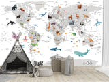 Decor for Kids room, Peel and Stick vinyl interactive World Map Wallpaper – Educational Design for Kids' Room