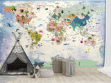 Decor for Kids room, Peel and Stick Oracal film with the pattern “Kids map of the world”