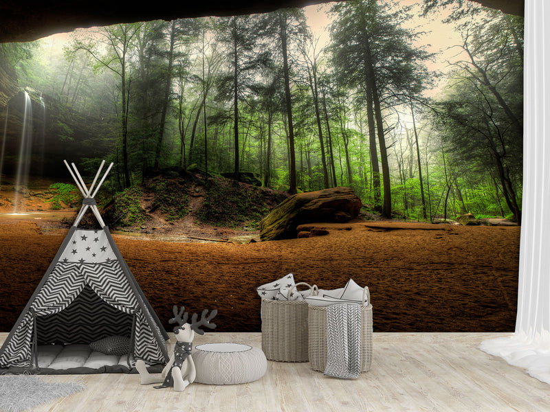 Non-Woven Mural Wallpaper Mural For Home, Office, Or Apartment Interior Decor - Art Cave View Of A Foggy Forest