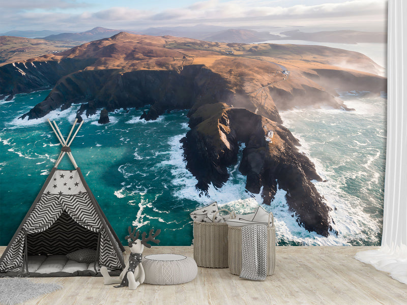 Coastal Design Full-Wall Wallpaper. Non-woven Wallpaper for Lounge or Living Area. View of the Irish Coast, Nature Print
