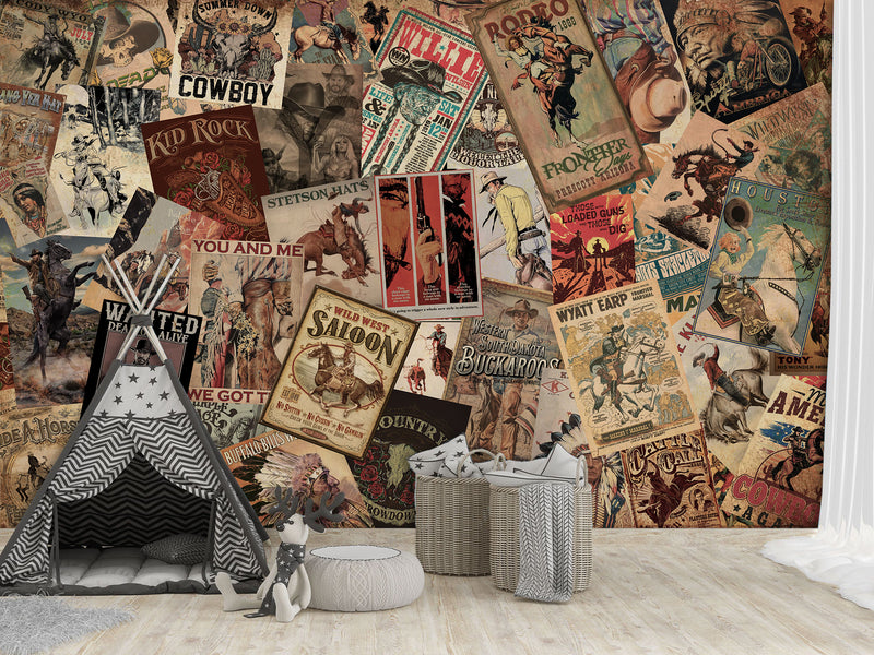 Unique Design Traditional Wall Murals Decor For Office, Bedroom, Living Room Vintage Collage "Wild West"🤠📰
