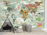 Decor for Kids room, Vinyl Wallpaper Peel and Stick with the pattern “Kids map of the world”