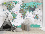 Non-Woven Wallpaper Full Wall Mural Kids World Map Wallpaper – Educational & Colorful Wall Decor