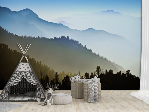 Nature-Themed Wallpapers – Full Wall Print,Peel and Stick Wall Murals for Creating Cozy Atmosphere "Mountain Silhouettes" for Living Room, Bedroom 🌄