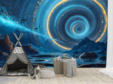 Fantasy Plot Combined With Nature Peel and Stick Mural For Creative Game Room Or Bedroom Design Wall Print "Portal In The Canyon Above The Lake" 🌄✨