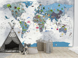 Full Wall Print For Kids Room – Peel and Stick Vinyl Mural Kids World Map With Animals