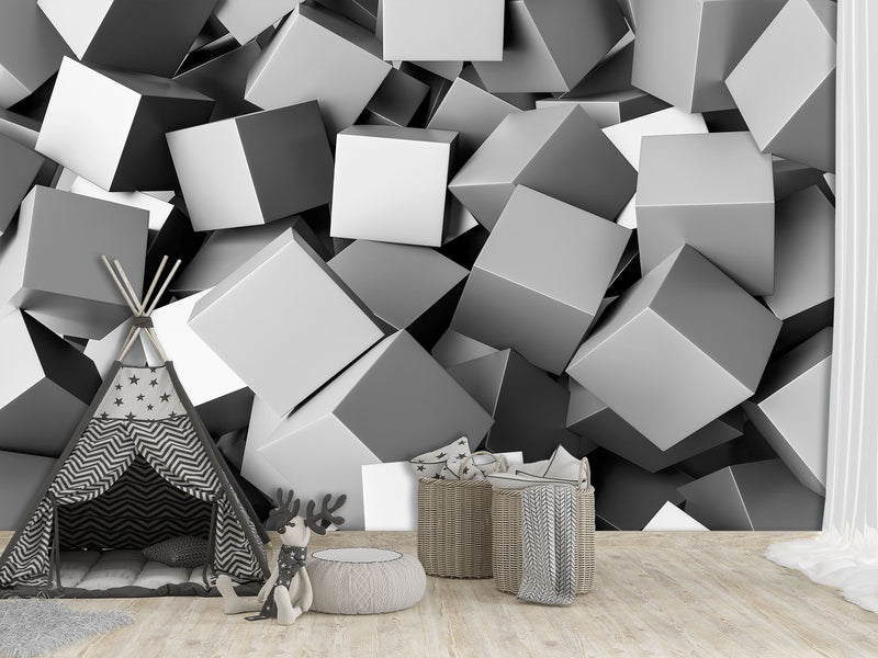 Peel and Stik Mural Wall Mural "Gray cubes" – Decor For Kid's Room Playroom