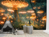 Eco Non-Woven Mural for Kids Room Full Wall "Fairy in a Magical Mushroom Forest"