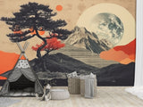 Traditional Full Wall Mural in Vintage Style, Modern Mountains and Moon for Bedroom, Hall 🌙🏔️