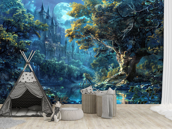 Modern Non-Woven Photo Wallpaper for Kids' or Teen Room – "Enchanted, Magical Castle" Mural