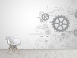 Peel and Stick Vinyl Wallpaper Schematic Gear Mechanism Design for Office Accent Wall Mural
