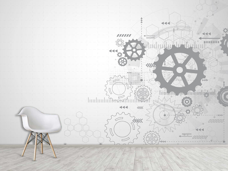 Peel and Stick Vinyl Wallpaper Schematic Gear Mechanism Design for Office Accent Wall Mural