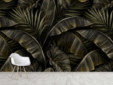 Floral Full-Wall Print Non-Woven Photo Wallpaper Tropical Design For Office Or Bedroom "Banana Leaves"
