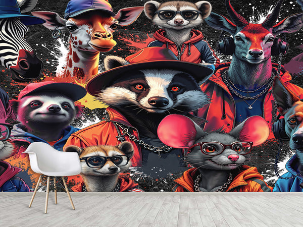In Animalism Style Traditional Full Wall Wallpapers "Colorful Animals" For Office, Hall
