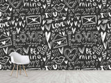 Black And White Graffiti Vinyl Wallpaper Peel and Stick For Room, Creative Space "Letters Of Love" ✉️