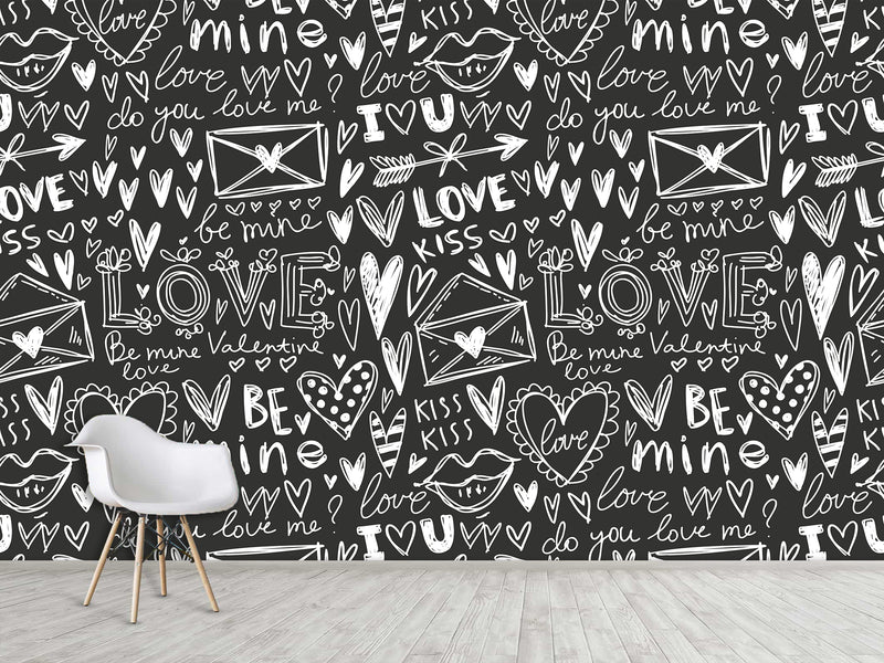 Black And White Graffiti Vinyl Wallpaper Peel and Stick For Room, Creative Space "Letters Of Love" ✉️