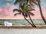 Natural Print Traditional Wall Mural 'Tropical Beach at Sunset', Decor for Office, Bedroom, Living Room
