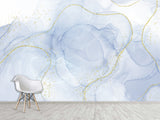 3D Self-Adhesive Wallpaper With Art Print For Office Area, Abstract “White And Blue Abstraction For Comfort”