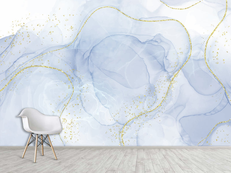 3D Self-Adhesive Wallpaper With Art Print For Office Area, Abstract “White And Blue Abstraction For Comfort”