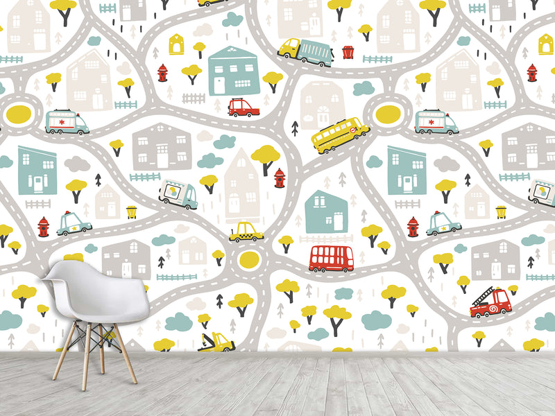 3D Non-Woven Photo Wallpaper "Children's Wall Road" – Fun Wall Mural for Kids’ Room or Study Area