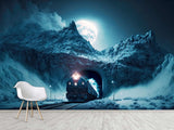 Full-Size Traditional Wallpaper Mural For Bedroom Or Living Room - Print Polar Express In Mountain Tunnel
