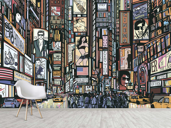Comic Style Accent Wall Self-adhesive Photo Wallpaper 3D Wallpaper for Bedroom Ready with “New York” Design🌆