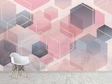 Abstract Modern Non-Woven Wall Mural 'Pink Honeycombs', Decor for Office, Bedroom, Living Room