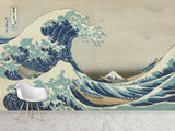 Non-Woven Full Wall Vintage Style Art Print Wallpaper, Japanese Style "The Great Wave Off Kanagawa"