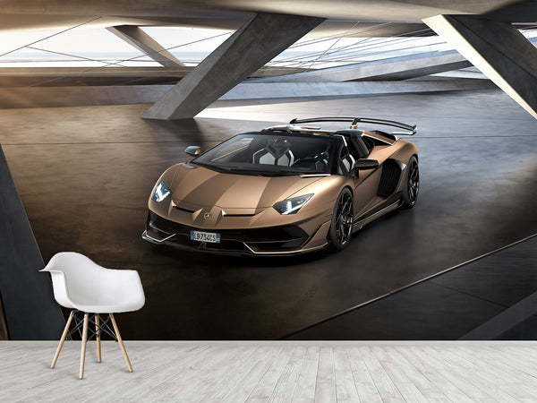 Premium Non-Woven Wallpaper for Teen Room - Lamborghini Aventador Gold 3D Wall Mural