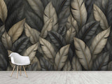 Natural Print Vinyl Wallpaper Peel and Stick For Living Room, Bedroom "Dark Chic: Abstract Leaves"