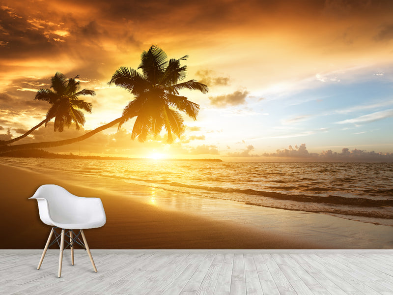 Vinyl Wallpaper Peel & Stick for Living Room or Bedroom – "Sunset on the Beach" Accent Wall Mural