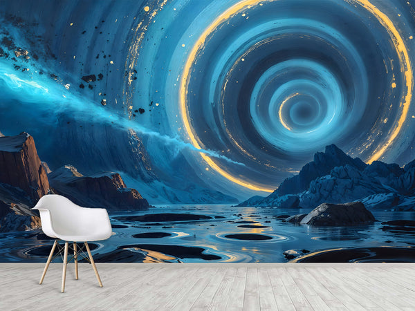 Fantasy Plot Combined With Nature Peel and Stick Mural For Creative Game Room Or Bedroom Design Wall Print "Portal In The Canyon Above The Lake" 🌄✨