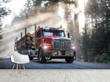 Self-Adhesive Vinyl Wall Mural – Massive Red Truck on the Road for Living Room, Gym, or Game Room Decor