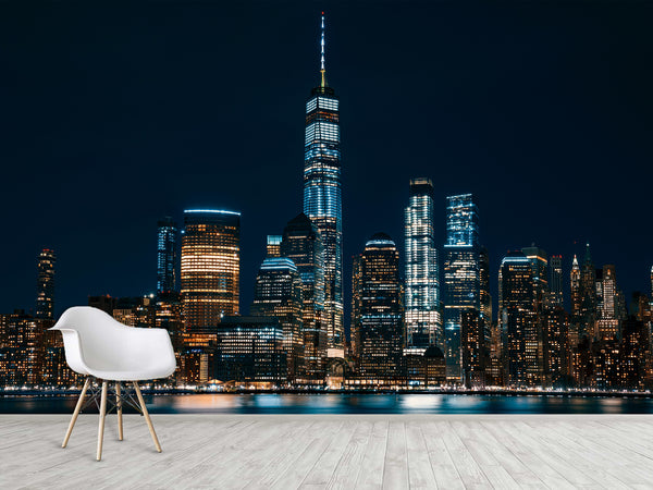 Modern Non-Woven 3D Wallpaper Mural for Bedroom – "Bright City Lights" (Perfect Above the Bed)