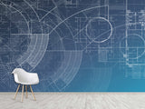 Peel and Stick Vinyl  Wall mural “Blueprint engineering " Wallpaper for For Office,  Home decor