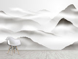 Natural Wall Mural, Calm Tones for Hall or Living Room, Non-Woven Full Wall Mural "Silhouettes of Mountains in Clouds" 🌄
