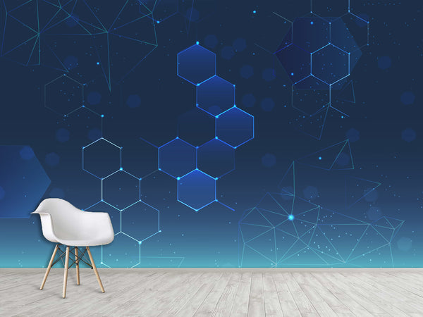 Blue Wallpaper Wall Print Peel And Stick Mural Wall Art For Bedroom, Kitchen, Living Room "Polyhedrons"