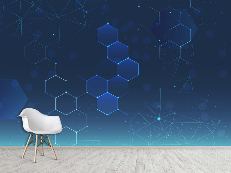 Blue Wallpaper Wall Print Peel And Stick Mural Wall Art For Bedroom, Kitchen, Living Room "Polyhedrons"