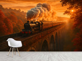 Print For Room Modern Design Self-Adhesive Wallpapers For Whole Wall Design For Bedroom Living Room "Train In Autumn Glow"