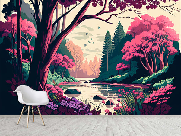 Art Print Non-Woven Wall Mural "Spring Landscape" for Living Room, Kids Room, Decor for Office, Bedroom 🌸