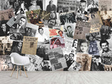 Traditional Mural Wallpaper for Gym, Office, or Lounge – "Gangster Poster Collage", Vintage Wallpaper Featuring Crime Bosses