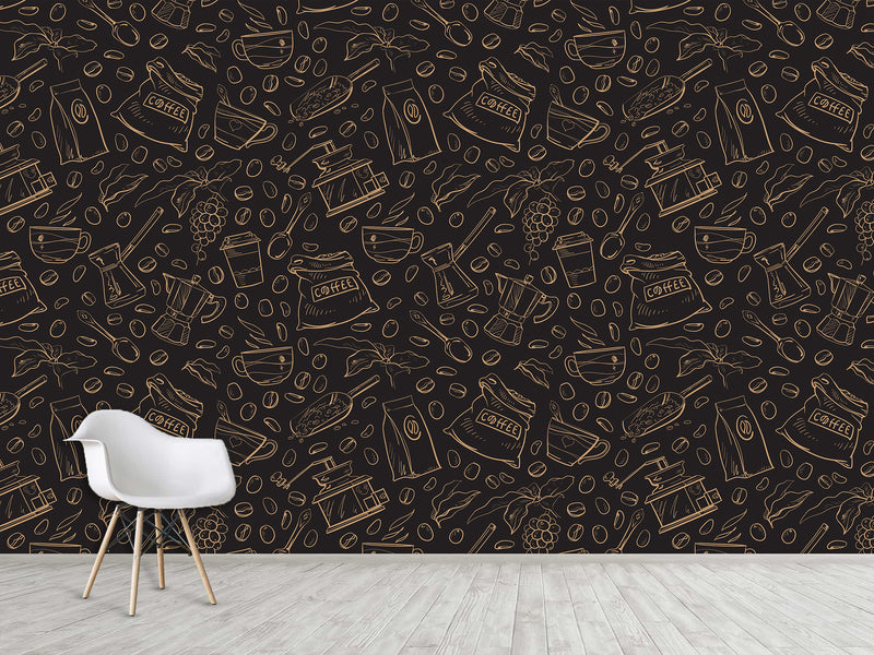 Themed Vinyl Wallpaper Peel and Stick Mural for Coffee Lovers, Perfect for Kitchen, Cafés, Dining Room, Office 'Coffee Art' ☕