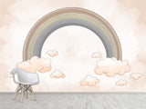 Non-Woven Wallpaper Kids Room Design – Rainbow Among Pink Clouds, Wall Decor For Boys And Girls