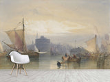 Self-Adhesive Wall Mural Full Wall Accent Wallpaper for Living Room or Bedroom Design "Fishing Boats Waiting for the Tide, Port of Havre"