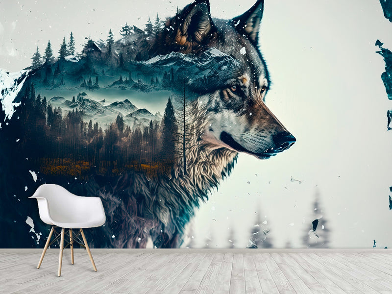Peel and Stick Double Exposure Wolf and Forest – Wall Decor for Bedroom, Living Room, or Office